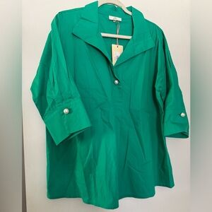 Entro Green Button-Up Blouse With Pearl Buttons
